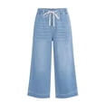 thumbnail image 3 of Women's High Waist Jeans, Wide Leg Cropped Jeans, Stretch Denim Trousers with Side Pockets, Casual Straight Leg Ankle Jeans for Daily Wear, Work, and Relaxed Outfits-Light Blue, 3 of 6