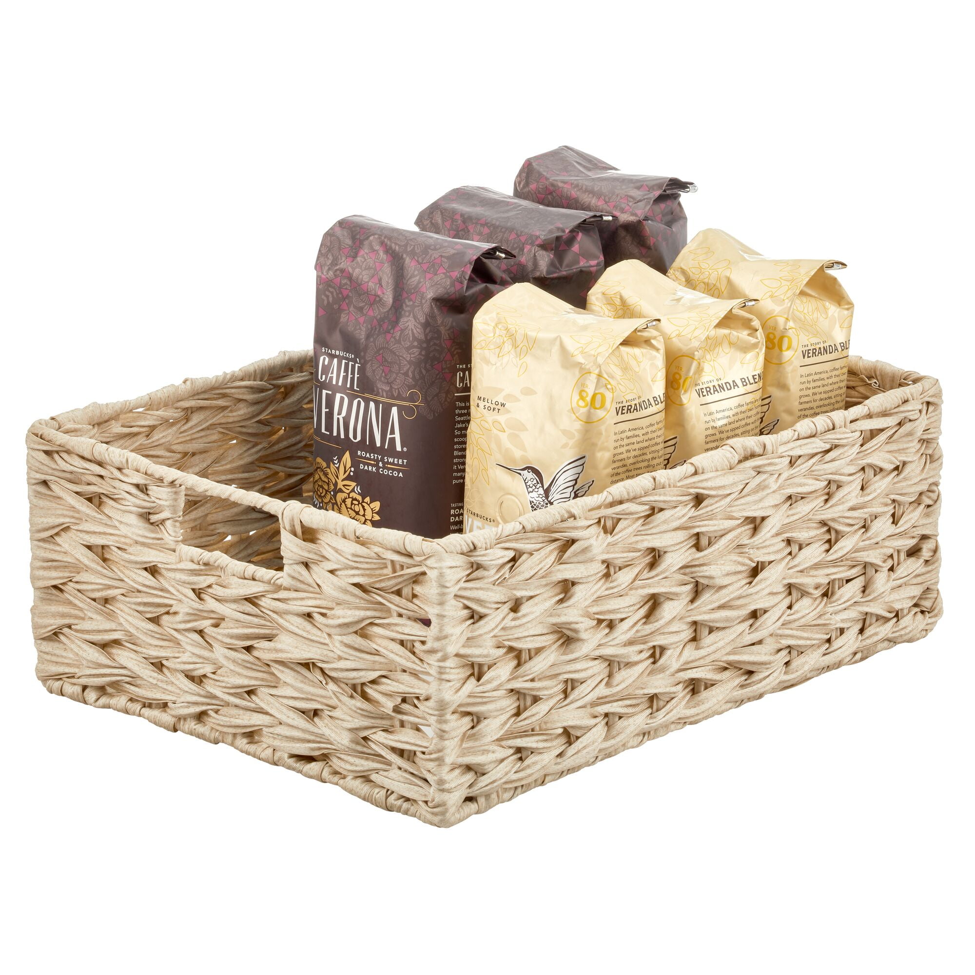mDesign Woven Farmhouse Kitchen Pantry Food Storage Basket Box, 6 Pack,  White, 16 x 12 x 6
