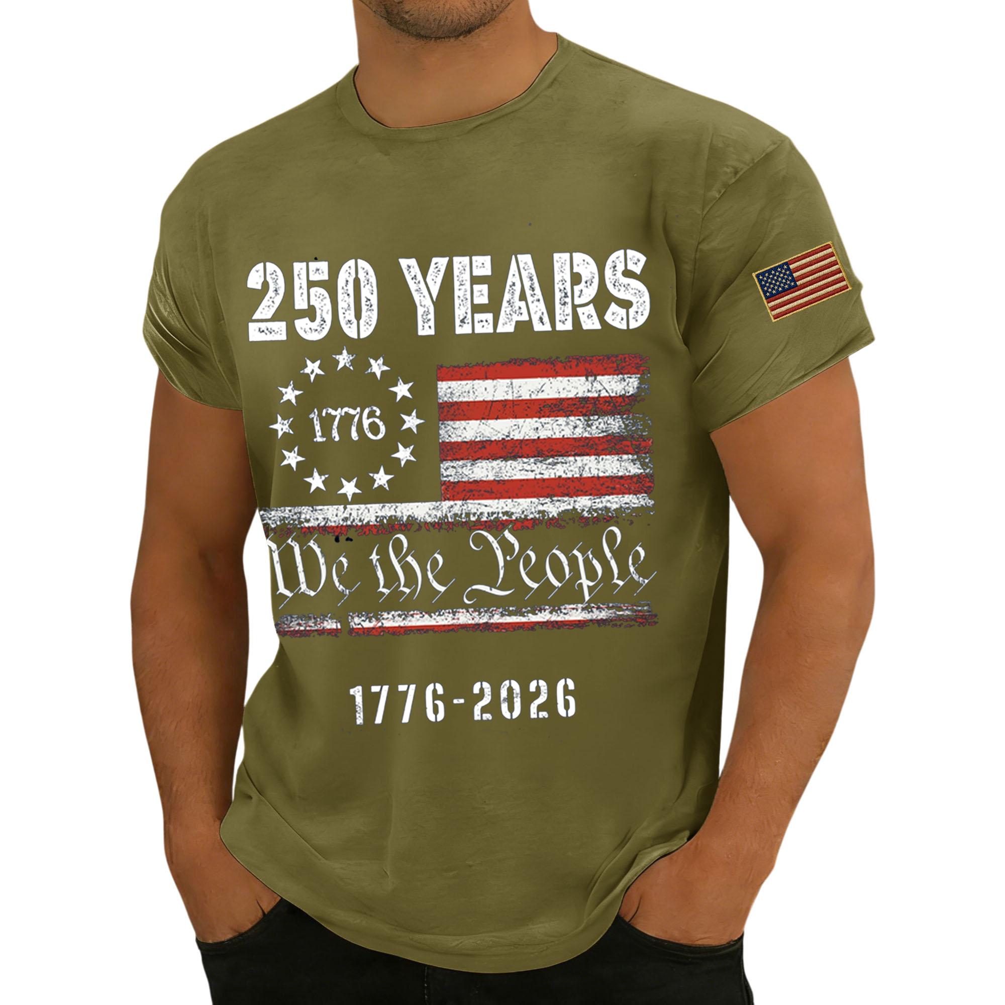 Men's USA 250 Years Patriotic T-Shirt American Flag Graphic Casual Tee USA 250th Anniversary Shirt