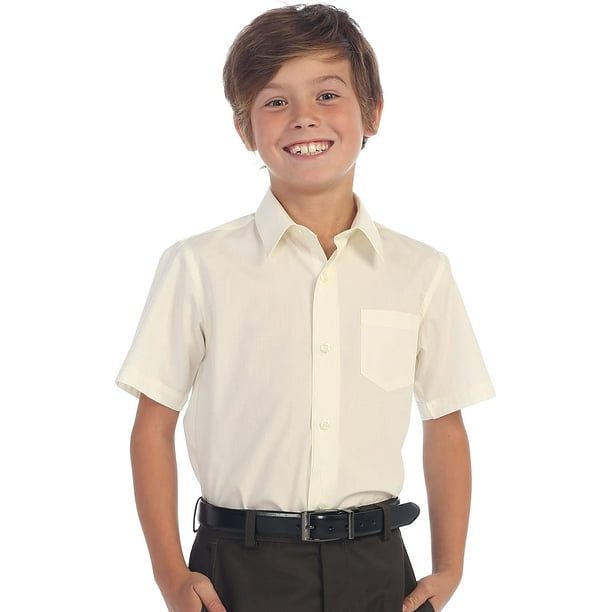 Boys white short top sleeve dress shirt