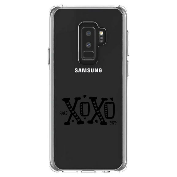 DistinctInk Clear Shockproof Hybrid Case for Samsung Galaxy S9  PLUS (6.2" Screen) - TPU Bumper Acrylic Back Tempered Glass Screen Protector - XOXO Black Hearts Valentine