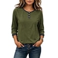 thumbnail image 4 of Perfectbot Women's Raglan 3/4 Sleeve Tee Contrast Trim Henley Neck Casual Fall Everyday T-Shirt, 4 of 8