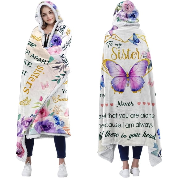 Gifts for Sister Birthday, Sister Hooded Blanket Wearable Blanket Sister Throw Blanket Hoodie Cozy Fleece Flannel Wearable Blanket Christmas Gifts for Sister, Sister Wearable Blanket
