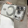 thumbnail image 5 of Magnetic Clear Glitter Case for iPhone 17 Pro Max,[Compatible with MagSafe] Cute Bling Sparkly Diamond Rhinestone with Camera Protector TPU Bumper Women Girl Case for iPhone 17 Pro Max,Silver, 5 of 9