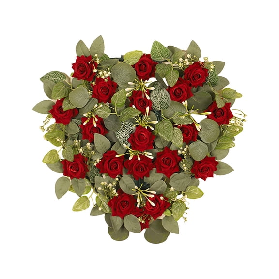 Tkrady 17.7 Inch Red Roses Wreath for Wedding and Valentines Day, Heart Shape Ivy Leaves Roses Wreath for Home and Front Door, Romantic Wedding Roses Wreath Decor for Indoor and Outdoor