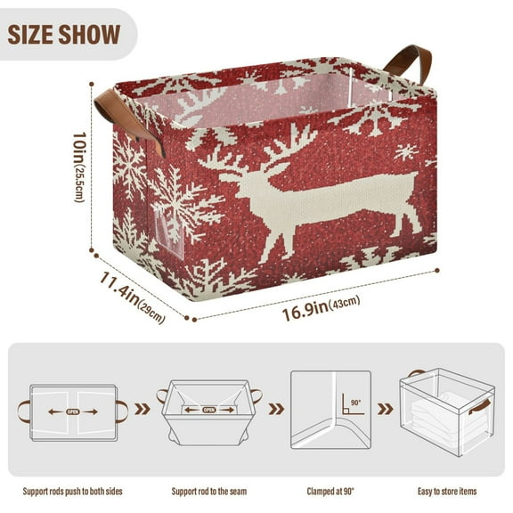 BZSMCE Collapsible Fabric Cube Storage Bins Simple Sonwflake Deer Design Pattern Storage Box