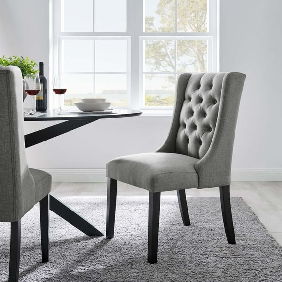 Modway Baronet Button Tufted Fabric Dining Chair in Light Gray