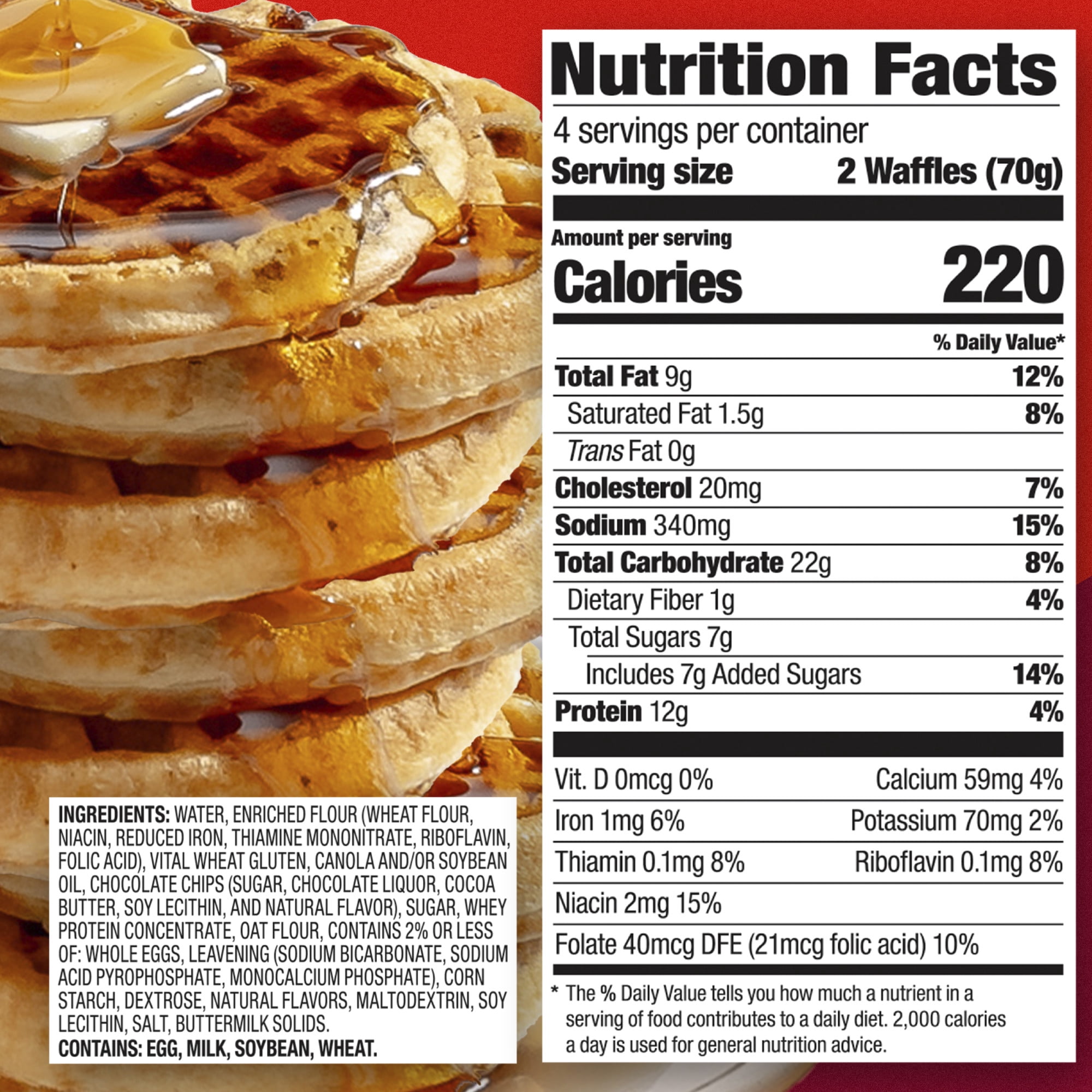 Premier Protein Frozen Chocolate Chip Protein Waffles, 9.87 oz Box, 8 Count