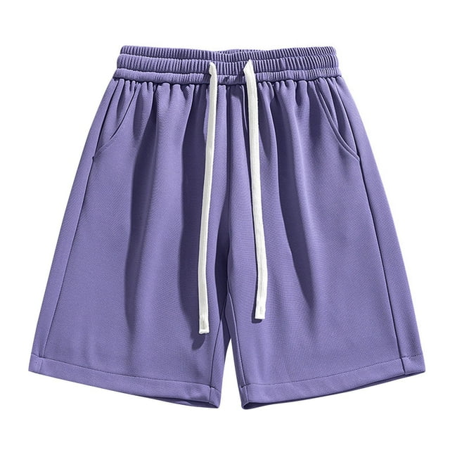 Plebaso Men's Elastic Waist Drawstring Casual Shorts Loose Solid Color Mens Summer Shorts with Pockets