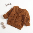 thumbnail image 3 of Solid Sweater Wool Ball Embellished Knitted Loose Girls‘ Jacket, 3 of 4