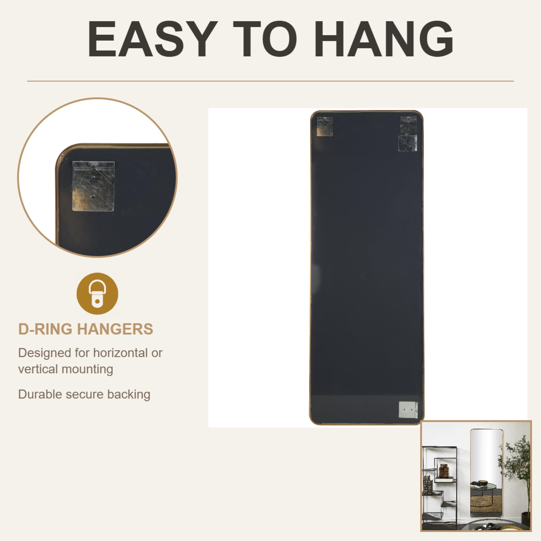 CosmoLiving by Cosmopolitan 24" x 65" Gold Wall Mirror with Thin Frame