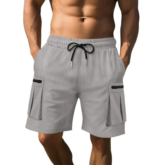 Havenre Mens Cargo Shorts Lightweight Casual Stretch Athletic Shorts Drawstring Elastic Waistband with Multi-Pockets Hiking Gym Beach Clothes Gray XXXL