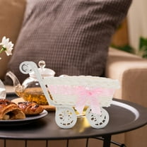 FONDOTIN Woven Baskets for Storage Imitation Rattan Trolley Baby Pink