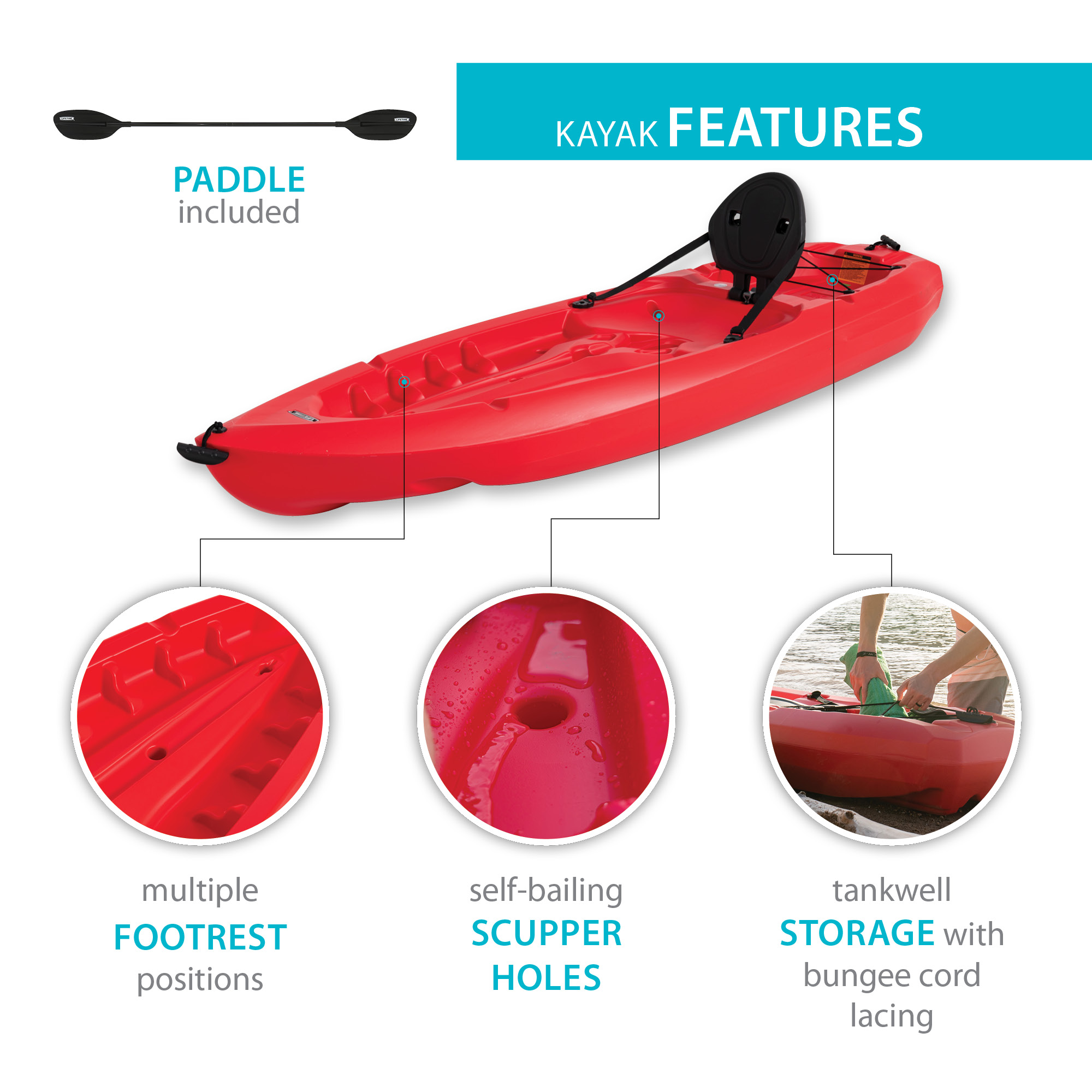 Lifetime Daylite 8 ft Sit-on-Top Kayak, Red (90775) - image 5 of 18