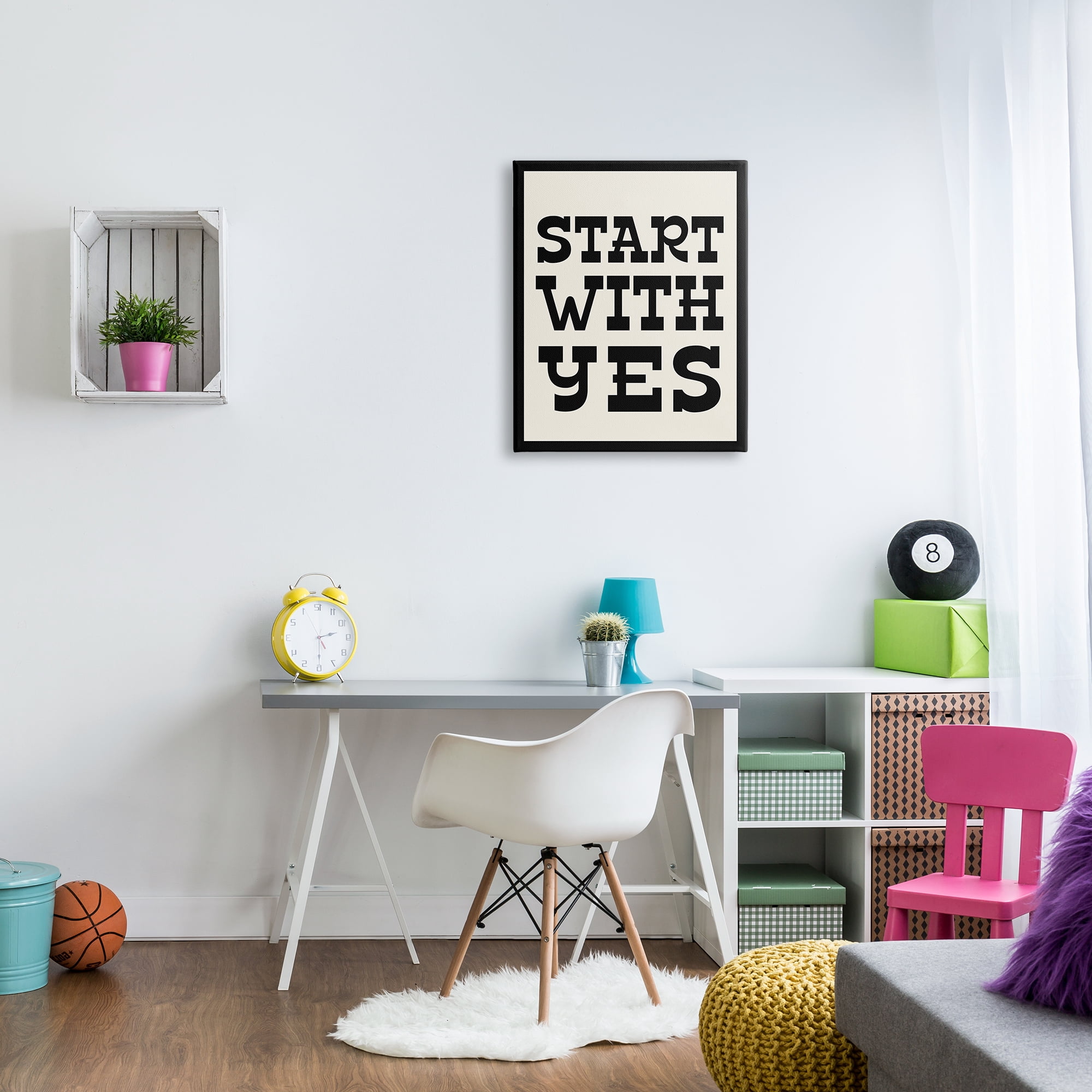 Stupell Industries Start With Yes Phrase Inspirational Painting Gallery Wrapped Canvas Print Wall Art, 24 x 30