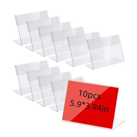 Naisfei 10 Pcs Acrylic Sign Holder,Sign Display Holder L Shape Sign Holders Price Name Card Price Card Tag Label Counter Top Stans(5.9" *3.94")