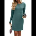 thumbnail image 1 of Vestido Mini Informal de Otoño para Mujer, con Cuello Redondo, Larga y Canalé Verde Oscuro L, 1 of 8
