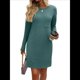 thumbnail image 1 of Vestido Mini Informal de Otoño para Mujer, con Cuello Redondo, Larga y Canalé Verde Oscuro L, 1 of 8