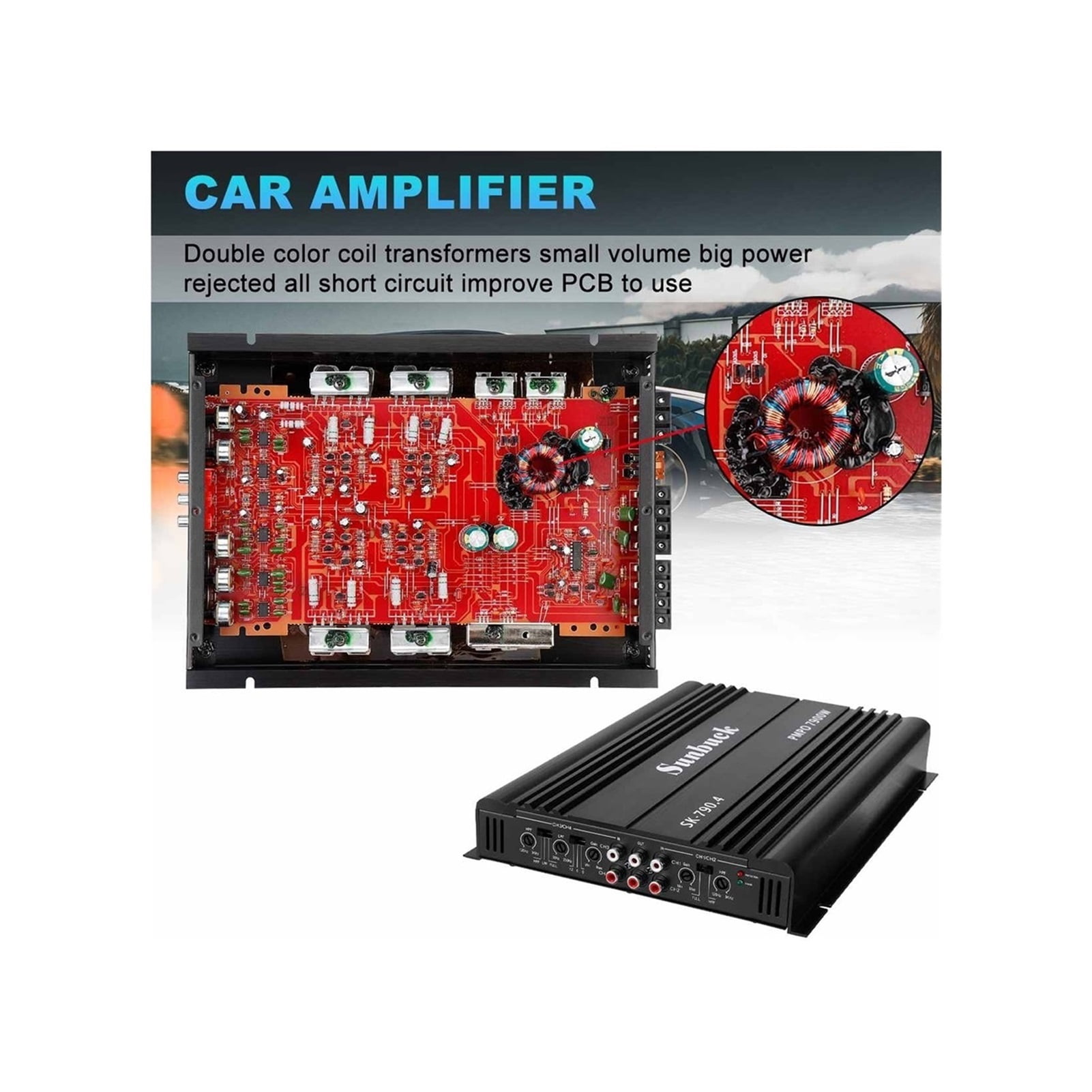 7900W 4 Channel Car Amplifiers Subwoofer Speaker Audio Amplifier Vehicle Subwoofer Bass Amplifier Enclosure Auto Sound Car Audio