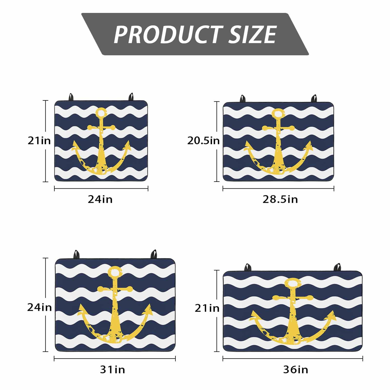 Navy Ripple Stove Top Cover for Electric Stove, Heat-proof & Non Slip Glass Top Stove Cover Protector, Yellow Anchor Navy White Waves Aesthetics Kitchen Flat Cooktop Rubber Mat 24x21 Inches