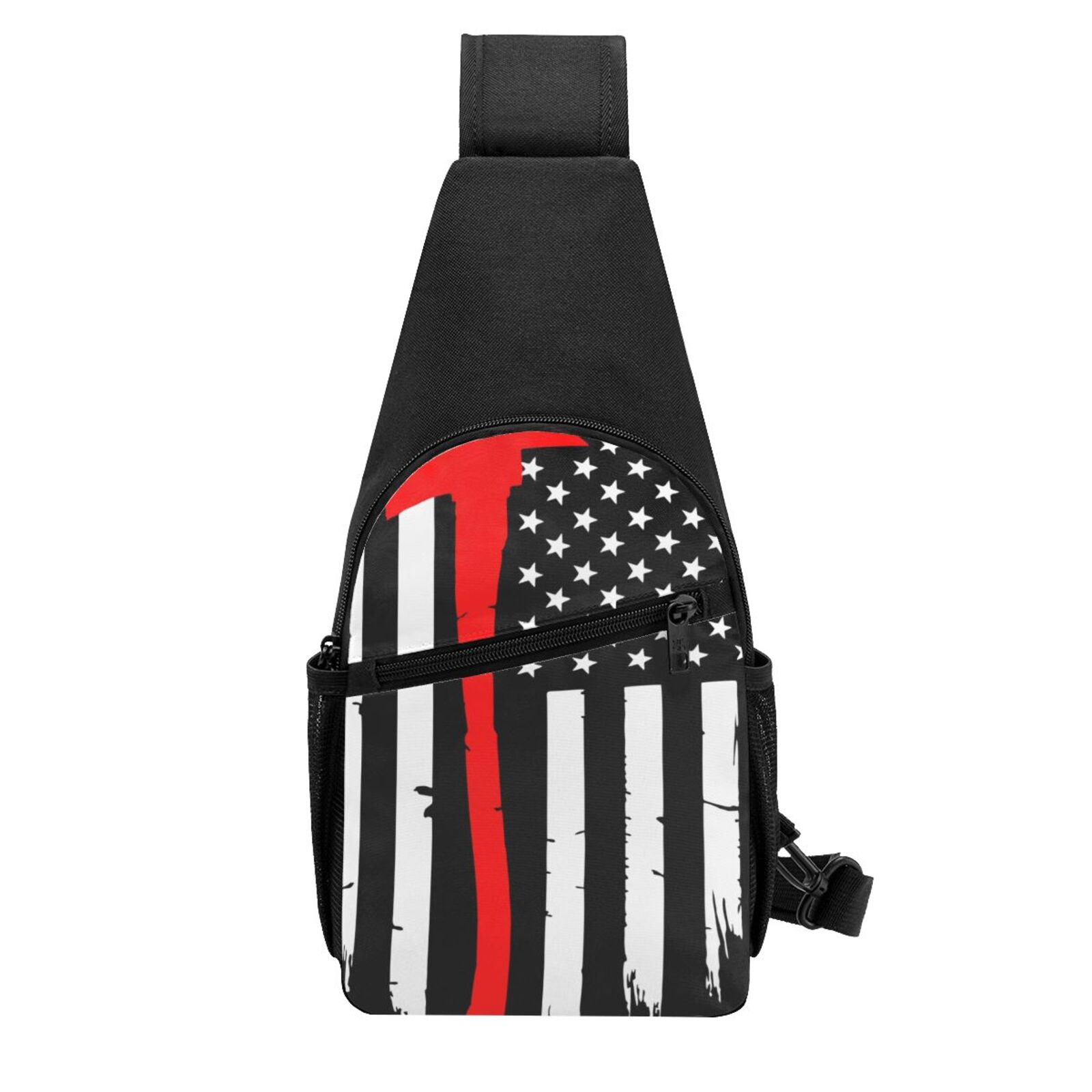 Xecao's Firefighters USA Flag Print Sling Bag: A Versatile Chest, Shoulder, and Crossbody Backpack for Casual Days Out, Perfect for Both Men and Women