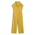 thumbnail image 4 of Women's Lightweight Stand Collar Zip Up Jumpsuits Short Sleeve Baggy Wide Leg Palazzo Rompers with Pockets Daily Casual Overalls Yellow, 4 of 6