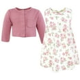 thumbnail image 3 of Hudson Baby Infant and Toddler Girls Cotton Dress and Cardigan Set, Mauve Sage Rose, 9-12 Months, 3 of 5