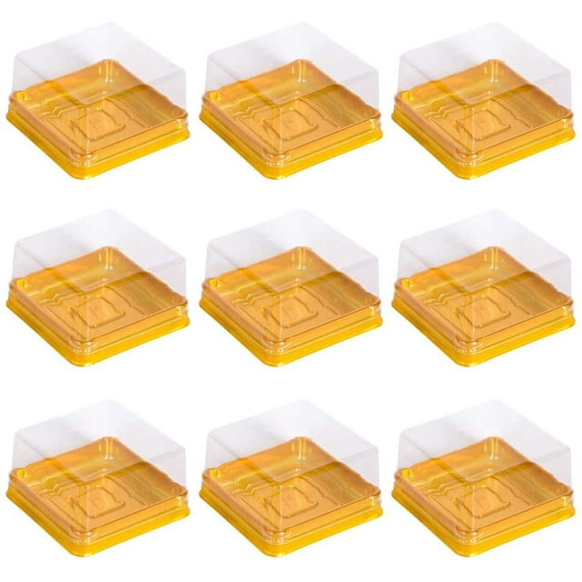 50pcs Plastic Mini Cake Box Square Mooncake Dome Cake Boxes Golden Christmas Festival Wedding Birthday Packing Box (Large)