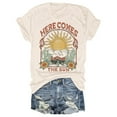 thumbnail image 2 of LINGLANG T Shirts for Women Here Comes Sun Graphic Tees Retro Vintage Hippie Blouse Short Sleeve Summer Tops, 2 of 4