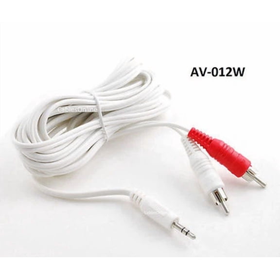 12Ft. Economy-Series 3.5Mm (1/8") Stereo Male To 2 Rca Male Audio Cable, White