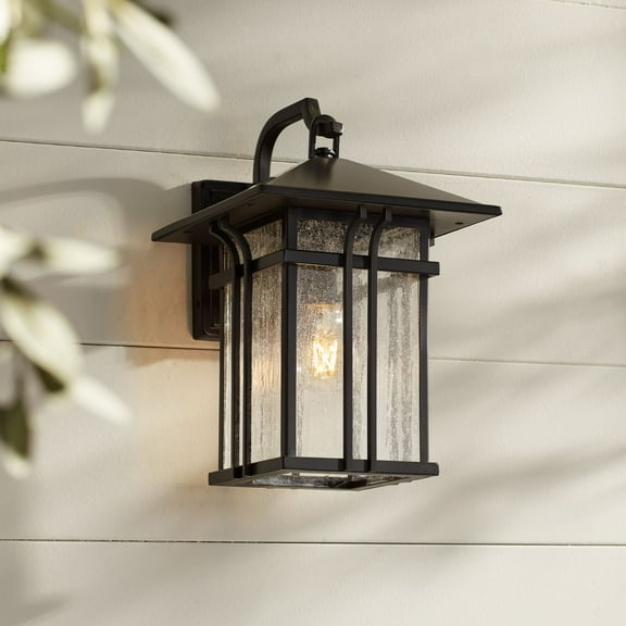 John Timberland Mission Outdoor Wall Light Fixture Painted Bronze 14" Seeded Clear Glass Lantern for House Porch Patio Deck