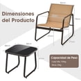 thumbnail image 3 of Costway Conjunto de Sillas y Mesa de Metal al Aire Libre con Tela Transpirable y Encimera de Vidrio Marrón, 3 of 10