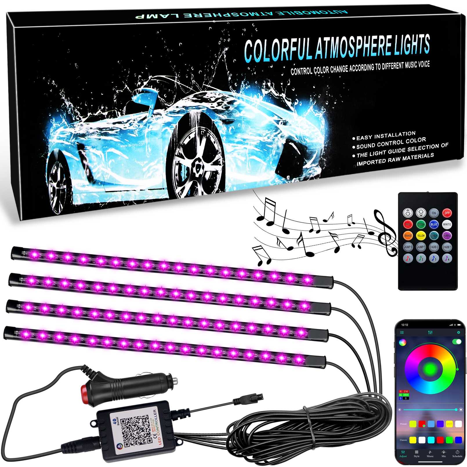 CZS Car LED Lights, Smart Car Interior Lights with App Control, 72 LED