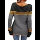 thumbnail image 4 of Suéteres de Otoño para Mujer, con Rayas y Bloques de Color, Cuello Redondo, Suéteres de Moda para Invierno. Gris Oscuro XL, 4 of 5
