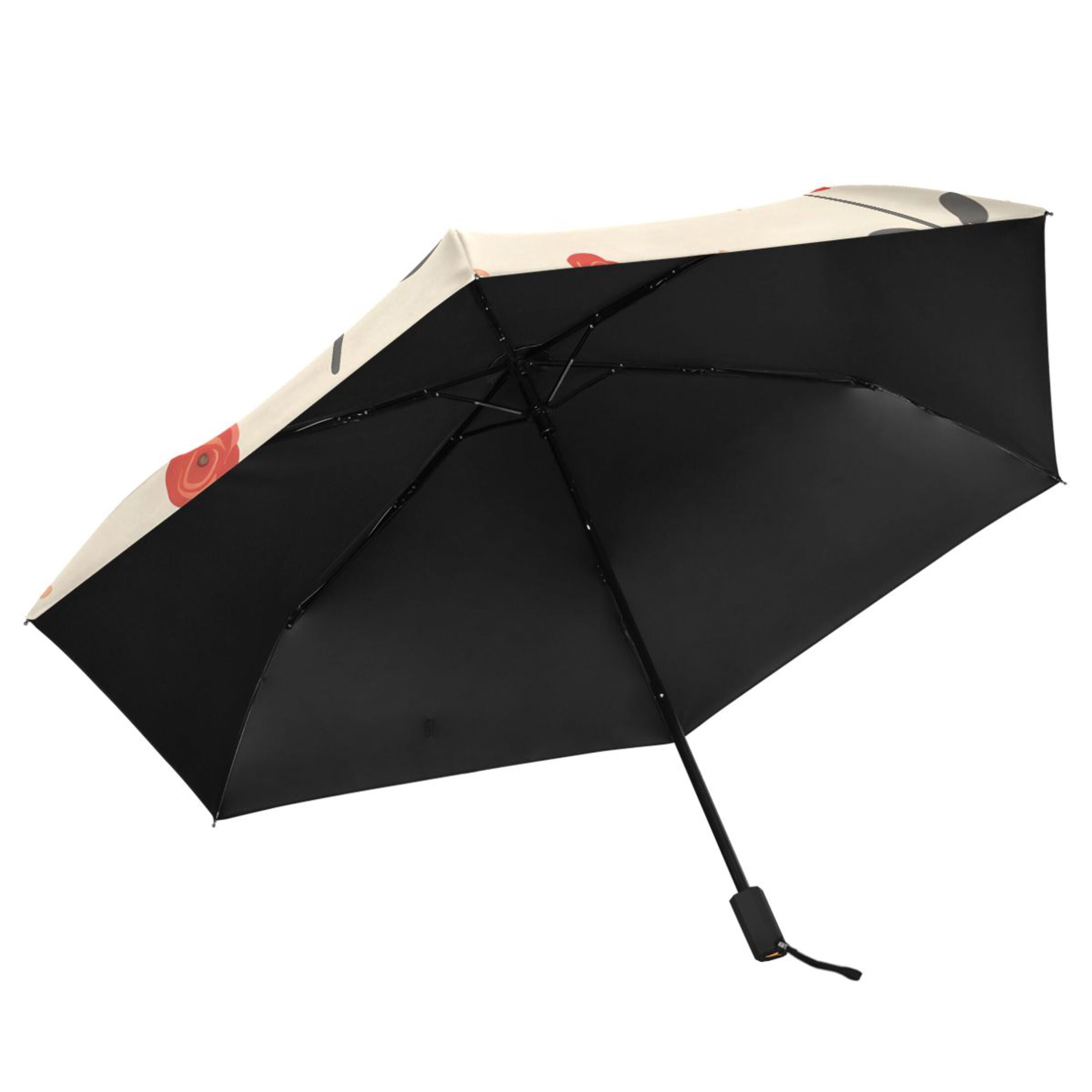 Cartoon Cute Giraffes Roses All Weather Umbrella Triple Folding Parasol 6 Ribs UV Protection Portable