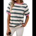 thumbnail image 1 of Camisetas de Corta con Bloques de Color A Rayas, Rosa y Verde, Talla M, 1 of 7