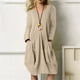 thumbnail image 2 of Vestido de mujer frente plisado manga larga cuello redondo color puro vestido suelto casual con bolsillos para primavera otoño caqui XL, 2 of 6