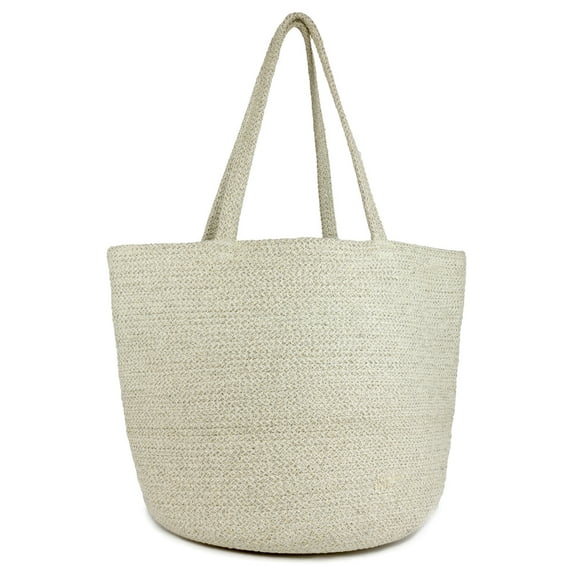 Magid Women's Metallic Silver Lurex Beach Tote With Double Handles
