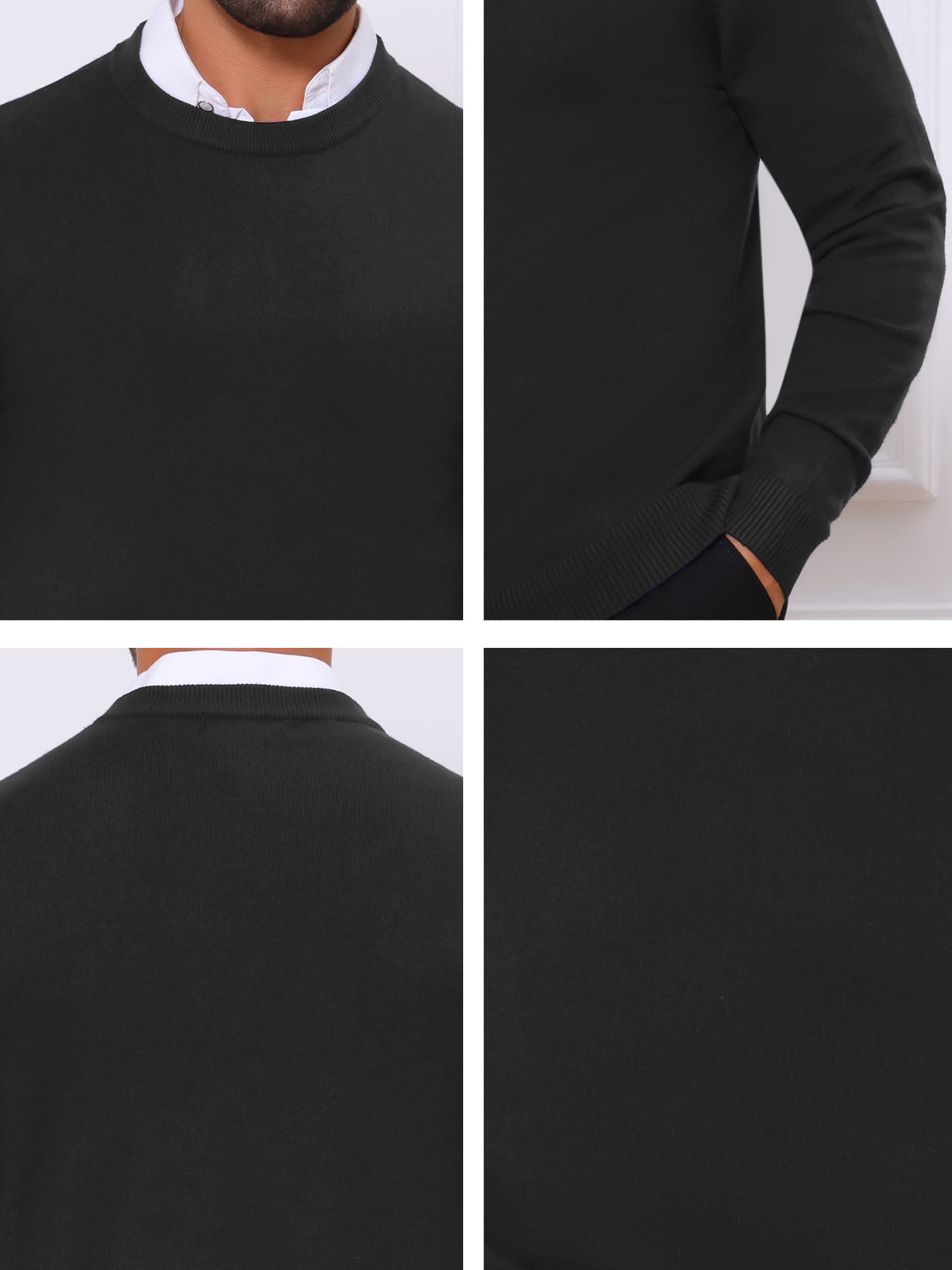 DARING DIVA Men's Solid Crew Neck Long Sleeve Soft Knit Pullover Sweater S Black