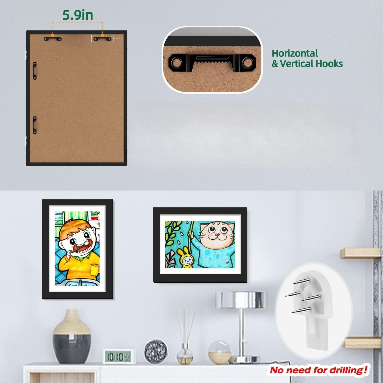 Kids Frames, 8.5x11 Front Opening Kids Artwork Frames Changeable, Black Artwork Display Storage Frame for Wall, Holds 50 Pcs, for 3D Picture, Crafts, Children Drawing, Hanging Art, Portfolio