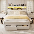 thumbnail image 4 of ARICOEASY California King Bed Frames with Hidden Storage Headboard & Drawers, Upholstered Cal King Platform Bed with LED Lights, Type-C Charging Station, No Box Spring Needed, Noise Free, White, 4 of 9