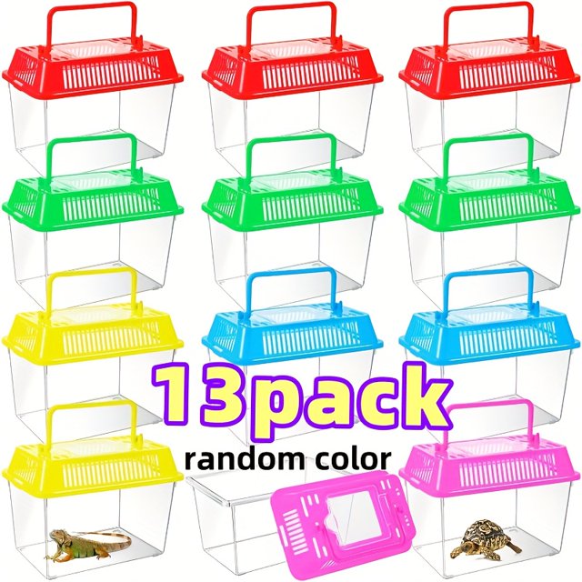 HLONK 13 Pack Small Plastic Reptile Carrier Breeding Box Hatching Container for Fish Turtle Hermit Crab Spider Snake Bearded Dragon Lizard random color Pet Transport Case Terrarium Encl