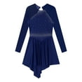 thumbnail image 5 of TiaoBug Women's Long Sleeve Rhinestones Ice Skating Dance Costume Hi-Lo Ballet Gymnastic Leotard Dress Navy Blue M, 5 of 7