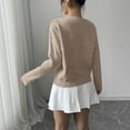 thumbnail image 4 of Women's 3D Floral Sweater Crewneck Drop Shoulder Elegant Pullover (Khaki, M), 4 of 5