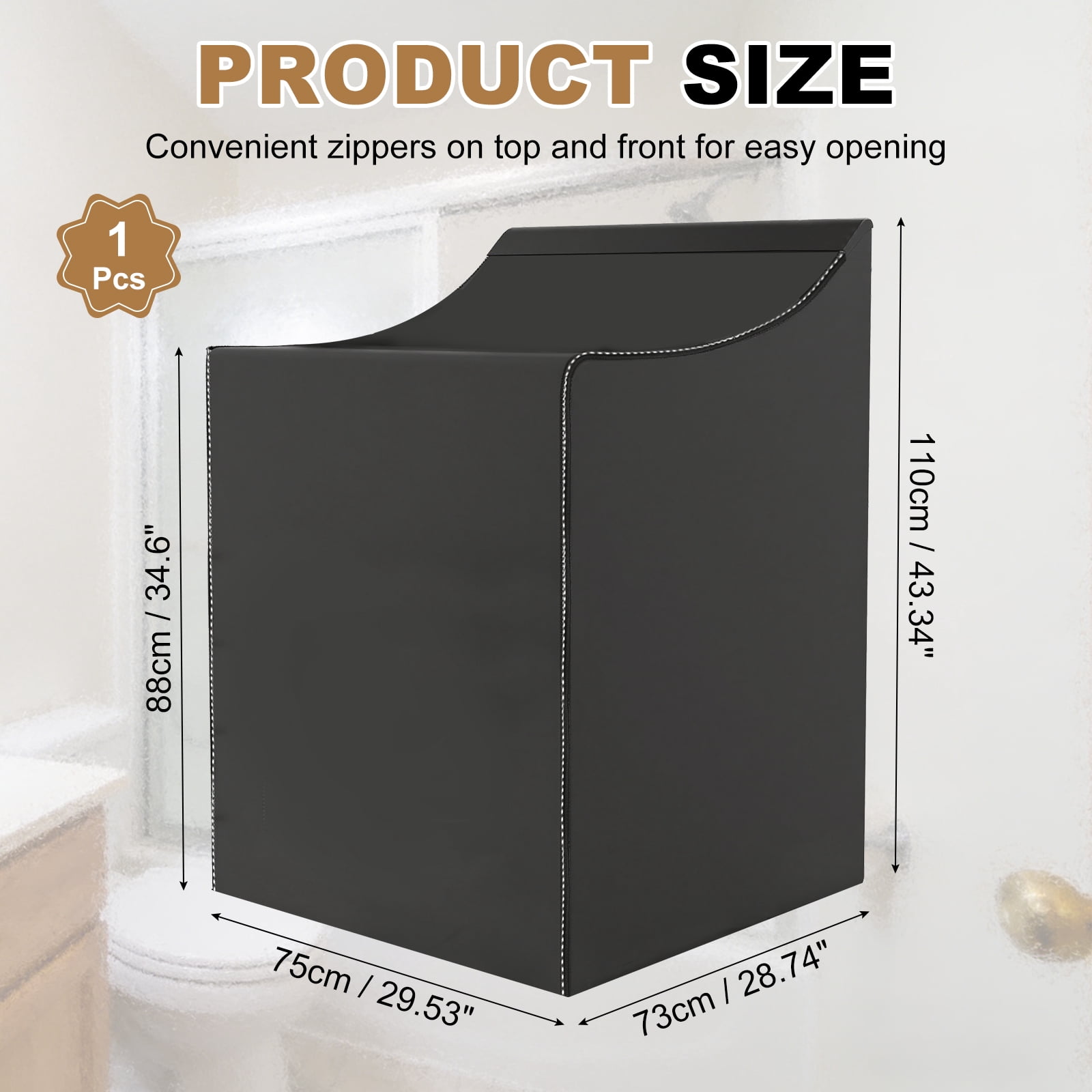 Uxcell Washer and Dryer Covers (28"Wx29"Dx43"H) - Waterproof, Dustproof, Washer Machine Cover with Zipper Laundry Cover for Top Load and Front Load Washing Machine, Black