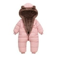thumbnail image 3 of Wuxian Kids Girls Winter Snowsuit One Piece Full Zipper Up Thickened Wool Hooded Jumpsuit Romper Infant Baby Cute Soft Comfy Warm Overcoat Outfits,Pink,12-18 Months, 3 of 9