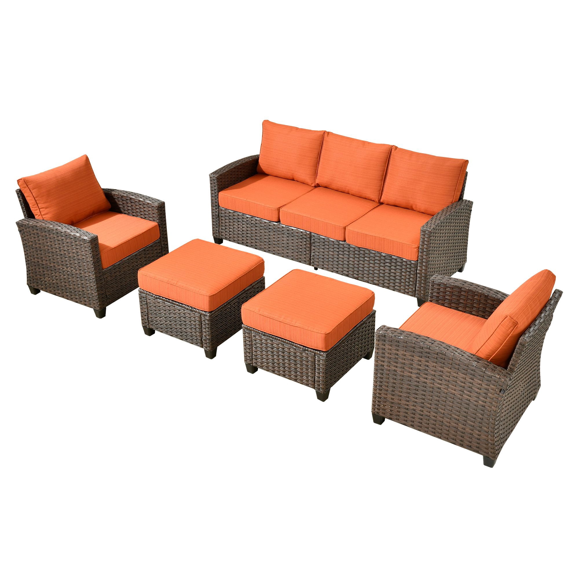 Ovios 5 Pieces Outdoor Patio Furniture Set Wicker Rattan Outside Conversation Sectional Sofa for Backyard
