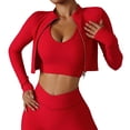 thumbnail image 2 of Chaqueta de entrenamiento para mujer Cremalleras dobles de secado rápido Estilo recortado Chaqueta de entrenamiento recortada de chinlon transpirable para entrenamiento en el gimnasio Rojo S, 2 of 6