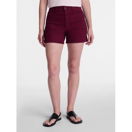 Time and Tru Women's High Rise Patch Pocket Denim Short, 4" Inseam, Sizes 0-20