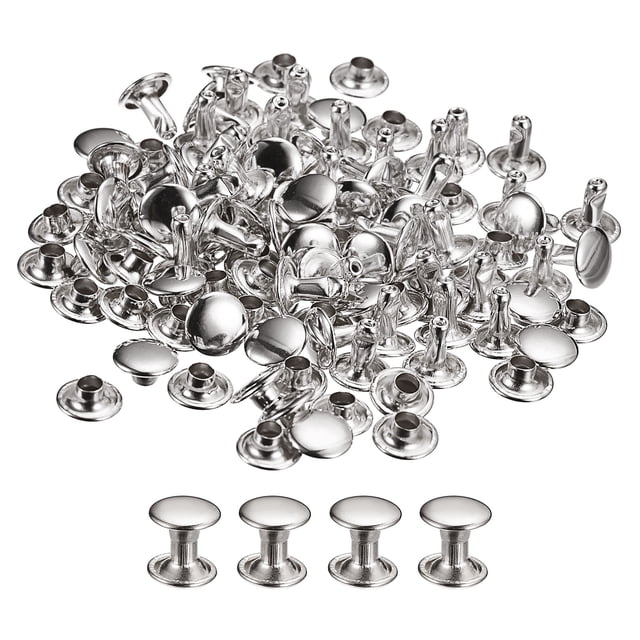 Unique Bargains 50 Sets Leather Rivets 8mm Double Cap Rivets 8mm Height Metal Studs Rivet, Silver Tone